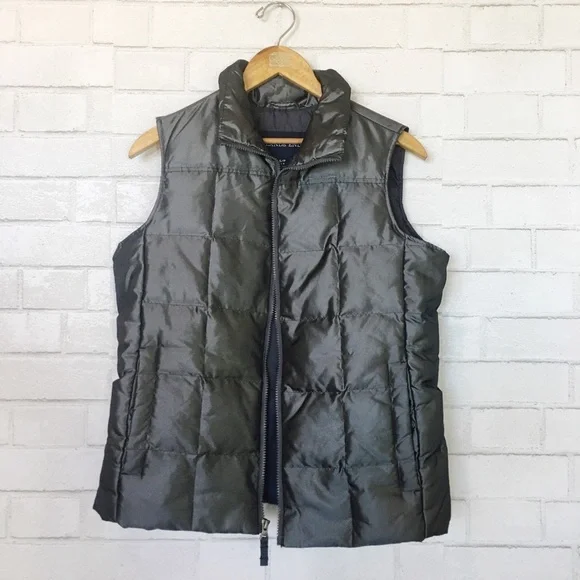 Lands End Shiny Dark Metal Gray Down Fill Puffer Fleece Zip Up Vest SP - Picture 5 of 8